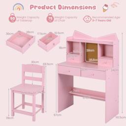 VOGREX Kids Desk & Chair Study Set in Pink - thumbnail 2