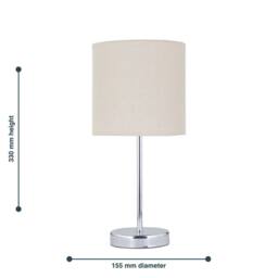 First Choice Lighting Chrome Touch Operated Table Lamp with Natural Linen Shade in Silver - thumbnail 8