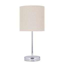 First Choice Lighting Chrome Touch Operated Table Lamp with Natural Linen Shade in Silver