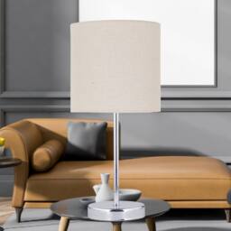 First Choice Lighting Chrome Touch Operated Table Lamp with Natural Linen Shade in Silver - thumbnail 6