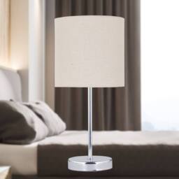 First Choice Lighting Chrome Touch Operated Table Lamp with Natural Linen Shade in Silver - thumbnail 7