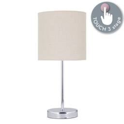 First Choice Lighting Chrome Touch Operated Table Lamp with Natural Linen Shade in Silver - thumbnail 2