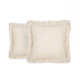 OHS 2 x Plain Faux Linen Frill Cushion Covers in Light Beige - Size: 45 cm x 45 cm - thumbnail 2