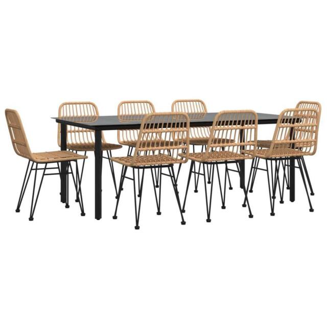 Berkfield Home Beautiful 9 Piece Garden Dining Set Poly Rattan in Brown - image 1