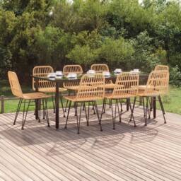 Berkfield Home Beautiful 9 Piece Garden Dining Set Poly Rattan in Brown - thumbnail 2