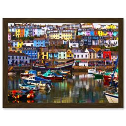 Artery8 Photo Cityscape Brixham Devon England Harbour Boats UK Artwork Framed Wall Art Print A4 in Brown - thumbnail 1