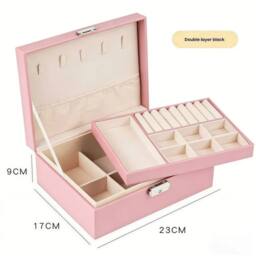 VOGREX Large Portable Travel Jewellery Box Ornament Storage Organiser Case in Pink - thumbnail 2