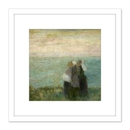 Artery8 Toorop Women At Sea Seascape Painting 8X8 Inch Square Wooden Framed Wall Art Print Picture with Mount in White - thumbnail 1