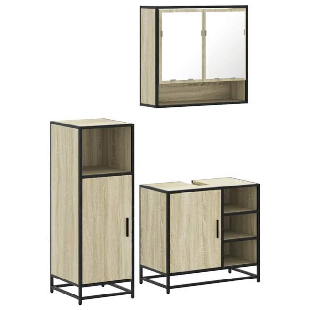 Berkfield Home 3 Piece Bathroom Furniture Set Sonoma Oak Engineered Wood in Light Brown - image 1