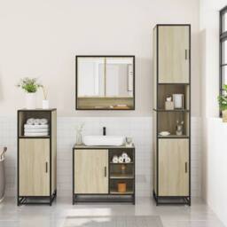 Berkfield Home 3 Piece Bathroom Furniture Set Sonoma Oak Engineered Wood in Light Brown - thumbnail 3