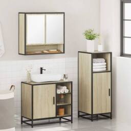 Berkfield Home 3 Piece Bathroom Furniture Set Sonoma Oak Engineered Wood in Light Brown - thumbnail 4