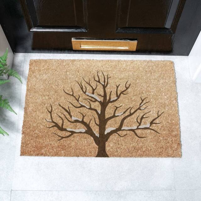 Artsy Mats Snowy Tree Coir Doormat (60 x 40cm) in Brown - Size: 40 x 60 cm - image 1