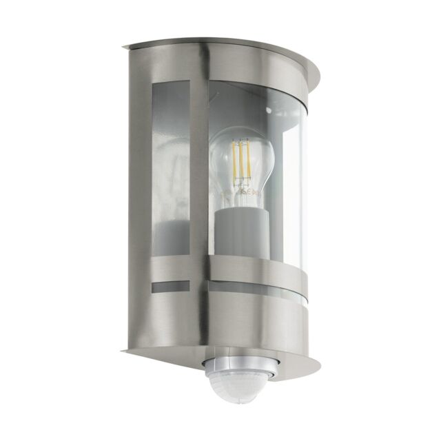 Loops IP44 Outdoor Wall Light & PIR Sensor Stainless Steel 1 x 60W E27 Bulb in Metallics - image 1