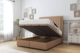 "Sloomy Pemberton Dumfries Ottoman Bed Base-26"" Strutted Headboard in Light Brown - Size: Super King" - thumbnail 2