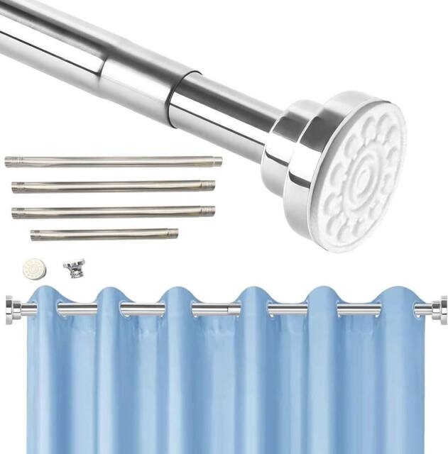 ATEK Extendable Shower Curtain Rod Stainless Steel Adjustable Tension Pole in Silver - Size: 240 cm - image 1