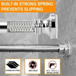 ATEK Extendable Shower Curtain Rod Stainless Steel Adjustable Tension Pole in Silver - Size: 240 cm - thumbnail 6