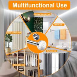 ATEK Extendable Shower Curtain Rod Stainless Steel Adjustable Tension Pole in Silver - Size: 240 cm - thumbnail 3