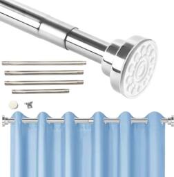 ATEK Stainless Steel Extendable Shower Curtain Rod Tension Pole (125cm-220cm), including 2 Holders, Net Voile Curtains Rail, Adjustable