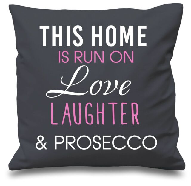 "60 SECOND MAKEOVER Grey Cushion Cover This Home Is Run By Love Laughter & Prosecco 16"" x 16"" Mum Friend Gift Decorative Cushion Home"