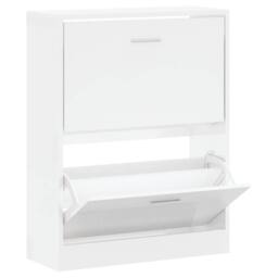 Berkfield Home Shoe Cabinet High Gloss White 63x24x81 cm Engineered Wood - Size: 63 x 24 x 81 cm - thumbnail 3
