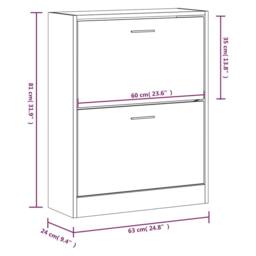 Berkfield Home Shoe Cabinet High Gloss White 63x24x81 cm Engineered Wood - Size: 63 x 24 x 81 cm - thumbnail 8