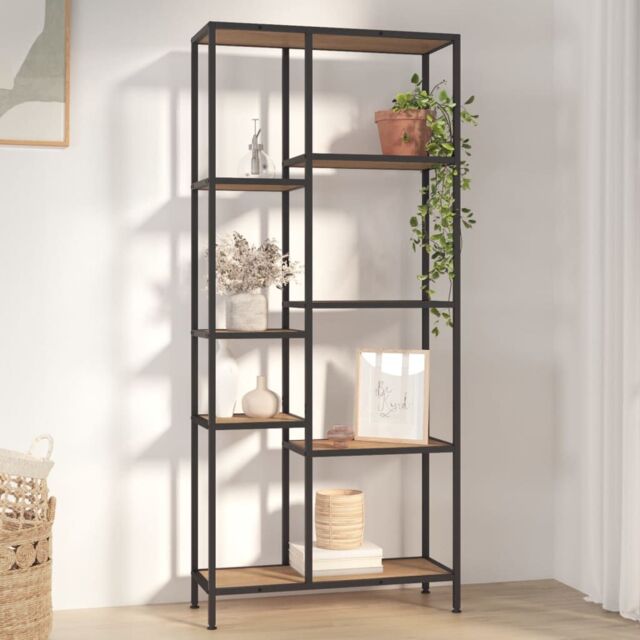 Berkfield Home Book Shelf 80x30x180 cm Steel & Engineered Wood in Brown - Size: 80 x 30 x 180 cm - image 1