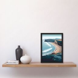 Artery8 Rhossili Bay Cliffs Over Beach Coastal Landscape Artwork Framed Wall Art Print A4 in Black - thumbnail 2