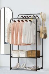 H&O Direct Modern Bedroom Clothes Rack Double Rod in Black - thumbnail 2