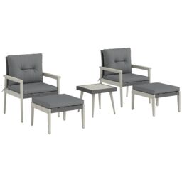 OUTSUNNY 5-Pieces Rattan Patio set with Acacia Wood Top Coffee Table in Grey - thumbnail 2