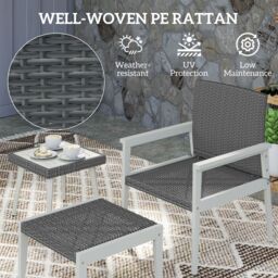 OUTSUNNY 5-Pieces Rattan Patio set with Acacia Wood Top Coffee Table in Grey - thumbnail 4