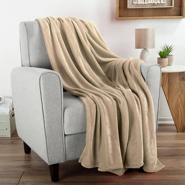 simpa Super Soft Beige Fleece Throw Warm Thermal Sofa Blanket - image 1