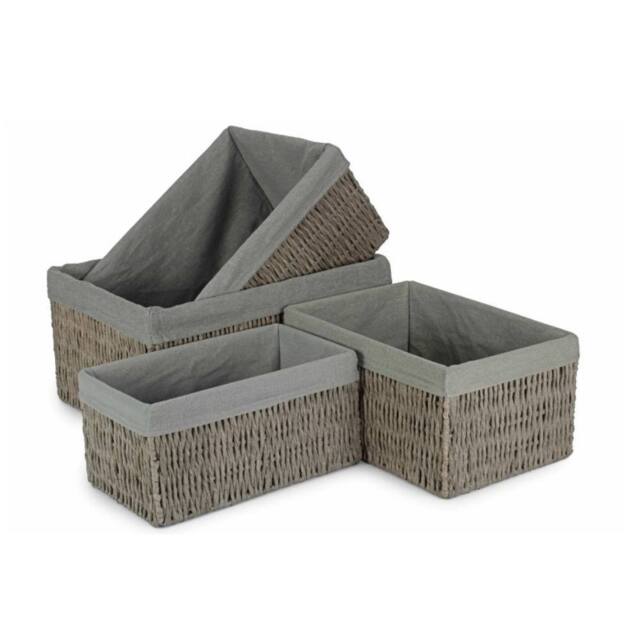 Red Hamper Set of 4 Grey Paper Rope Storage Basket with Grey Cotton Lining - image 1