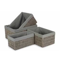 Red Hamper Set of 4 Grey Paper Rope Storage Basket with Grey Cotton Lining