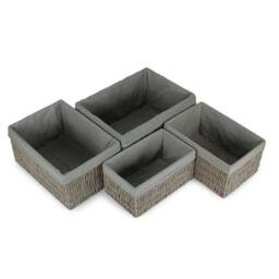 Red Hamper Set of 4 Grey Paper Rope Storage Basket with Grey Cotton Lining - thumbnail 2
