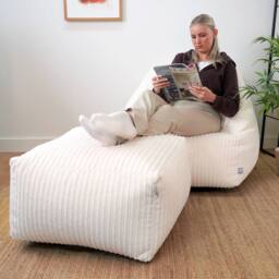 rucomfy Beanbags rucomfy Indoor Large Ottoman Pouffe - Jumbo Cord Bean Bag Footstool in Ivory - thumbnail 2
