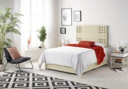 Somnior Flexby Linen Fabric Divan Bed with Orthopeadic Sprung Memory Foam Mattress & Headboard in Cream - Size: Small Single - thumbnail 2