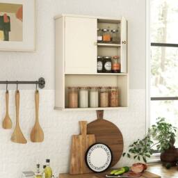 Kelvenix Bathroom Wall Cabinet 2-Door Wall Mounted in Beige - thumbnail 4