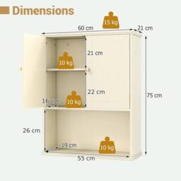 Kelvenix Bathroom Wall Cabinet 2-Door Wall Mounted in Beige - thumbnail 2