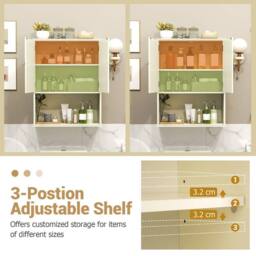 Kelvenix Bathroom Wall Cabinet 2-Door Wall Mounted in Beige - thumbnail 5