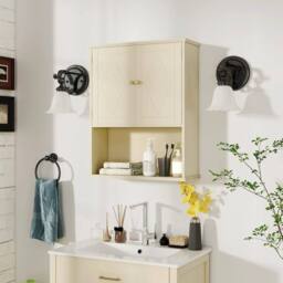 Kelvenix Bathroom Wall Cabinet 2-Door Wall Mounted in Beige - thumbnail 3