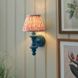 Netlighting Carnaby Blue Wall Light Pink Fabric Ripple Shade 20cm B22 - thumbnail 2
