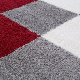 THE RUGS Soft Red Ivory Check High Pile Shaggy Rugs & Runners Living Room - Size: 80 cm x 300 cm - thumbnail 3