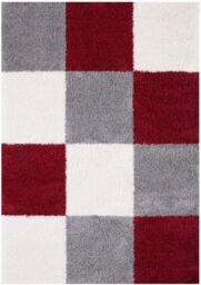 THE RUGS Soft Red Ivory Check High Pile Shaggy Rugs & Runners Living Room - Size: 80 cm x 300 cm - thumbnail 2