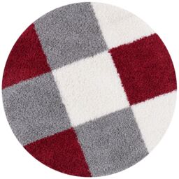 THE RUGS Soft Red Ivory Check High Pile Shaggy Rugs & Runners Living Room - Size: 80 cm x 300 cm - thumbnail 6