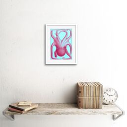 "Artery8 Wall Art Print Pink Octopus Art Framed 9x7 inch in White - Size: W7"" x H9""" - thumbnail 2