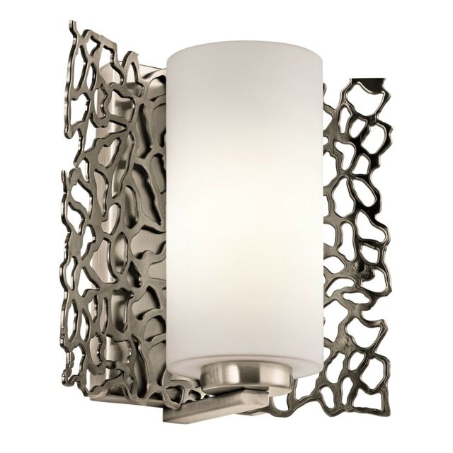 Loops Wall Light Curved Open Metal Back/Tubular Glass Shade Front Pewter LED E27 100W in Clear