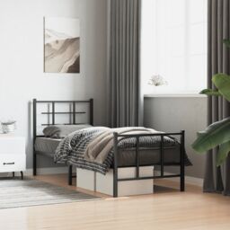 Berkfield Home Metal Bed Frame without Mattress with Footboard Black 75x190cm - Size: 75x190 cm - thumbnail 1
