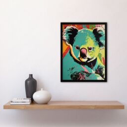 "Artery8 Wall Art Print Koala Bear Abstract Teal & Orange Artwork Animal Portrait Vibrant Bold Bright Colourful Painting Art Framed - Size: W12"" x H16""" - thumbnail 4