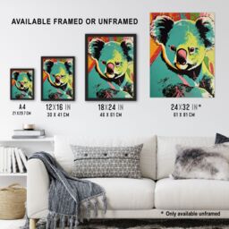 "Artery8 Wall Art Print Koala Bear Abstract Teal & Orange Artwork Animal Portrait Vibrant Bold Bright Colourful Painting Art Framed - Size: W12"" x H16""" - thumbnail 3