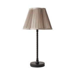 ValueLights Maeve Pleated Faux Silk Scallop Shade Matte Black Bobbin Table Lamp with Bulb in Light Grey - thumbnail 2